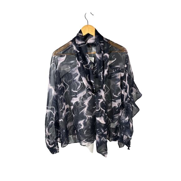N by Nancy Sheer Long Sleeve Ruffle Top Size Large - Picture 1 of 10